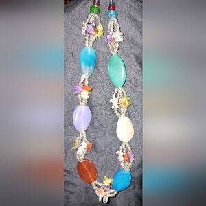 Large oval stone & multi color & multi strand necklace